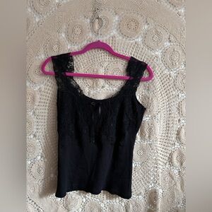 August silk black lace / ribbed tank top. So gorgeous. Size M.